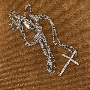 ROBERTO COIN Solid 18K (not 14K) White Gold Diamond Cross Tiny Treasure Necklace